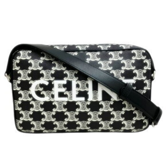 Celine Handbags - Celine Triomphe Messenger Bag Shoulder Canvas Leather Black Brown